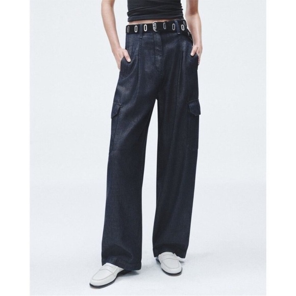 RAG AND BONE CHAMBRAY CASSIDY WIDE LEG TROUSER HIGH WAIST CARGO JEANS SIZE 32 - Picture 1 of 14